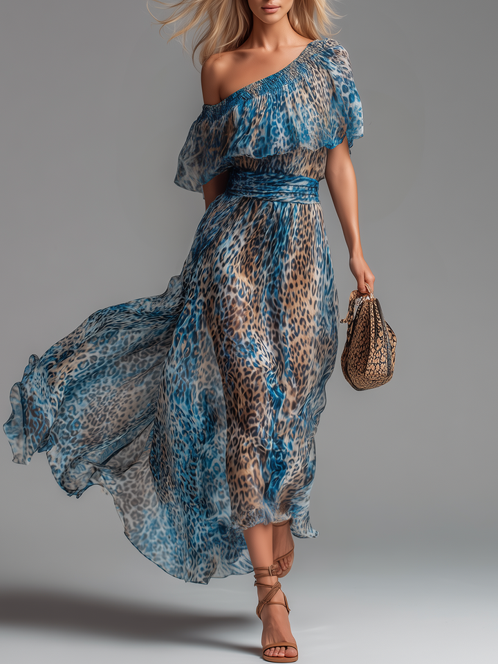 Selvaggia | Leopardenmuster Off-Shoulder Maxi Kleid
