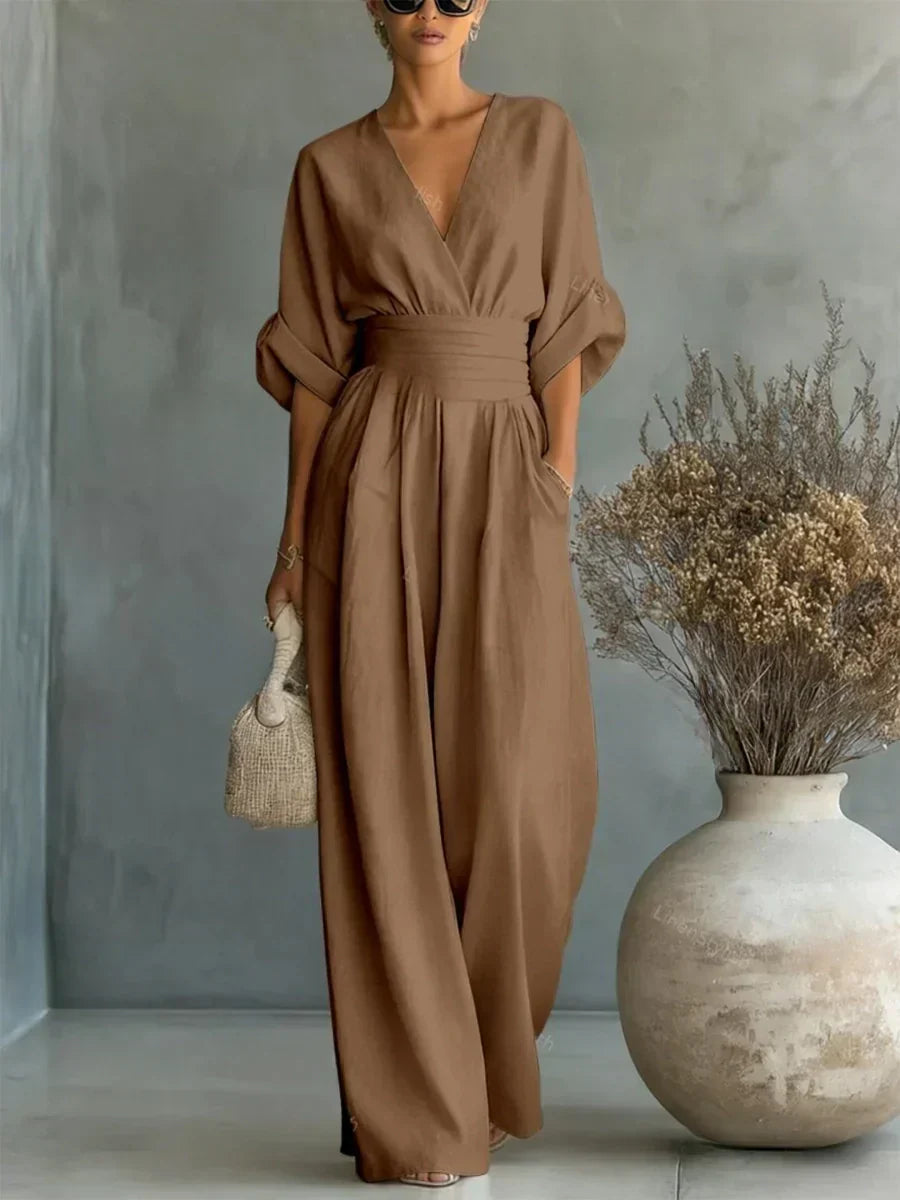 Maja | Eleganter V-Ausschnitt Hochtaillierter Jumpsuit