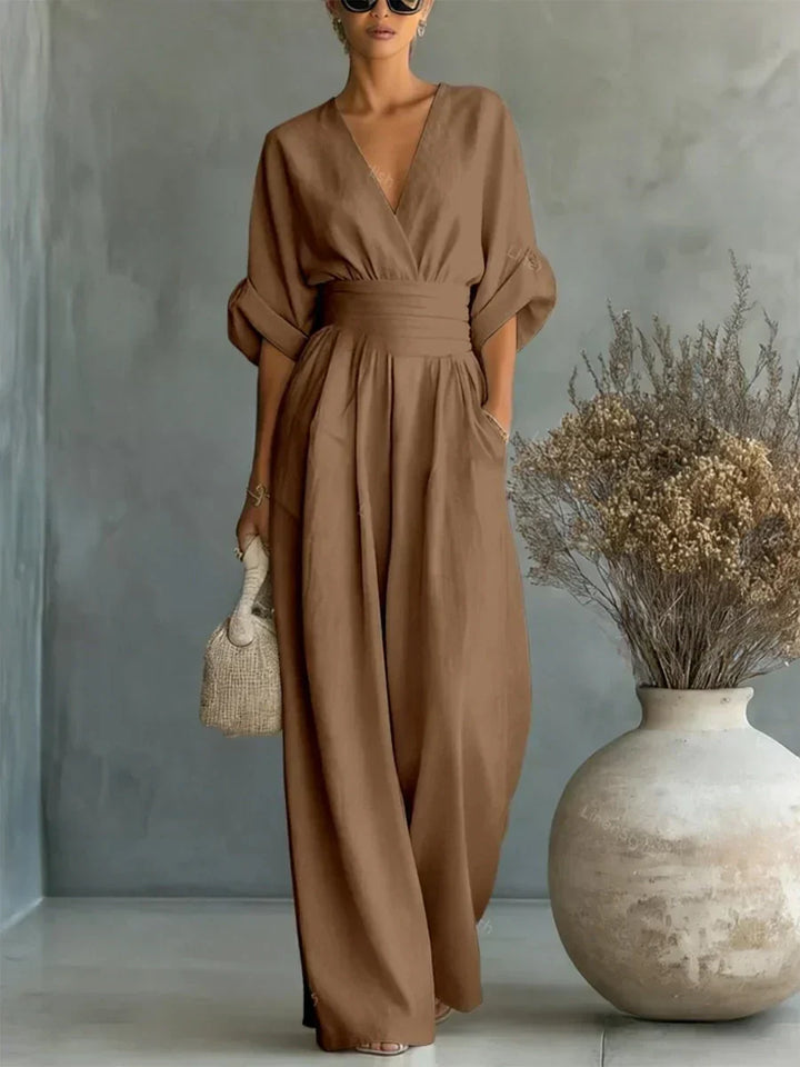 Maja | Eleganter V-Ausschnitt Hochtaillierter Jumpsuit