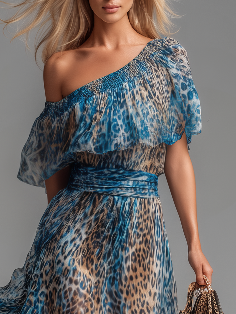 Selvaggia | Leopardenmuster Off-Shoulder Maxi Kleid