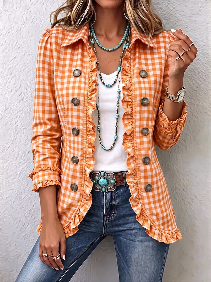 Evelyn | Gingham Rüschenshirt-Jacke
