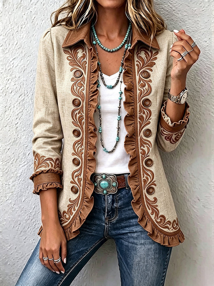 Scarlett | Vintage Bohemian Floral Ruffled Jacket