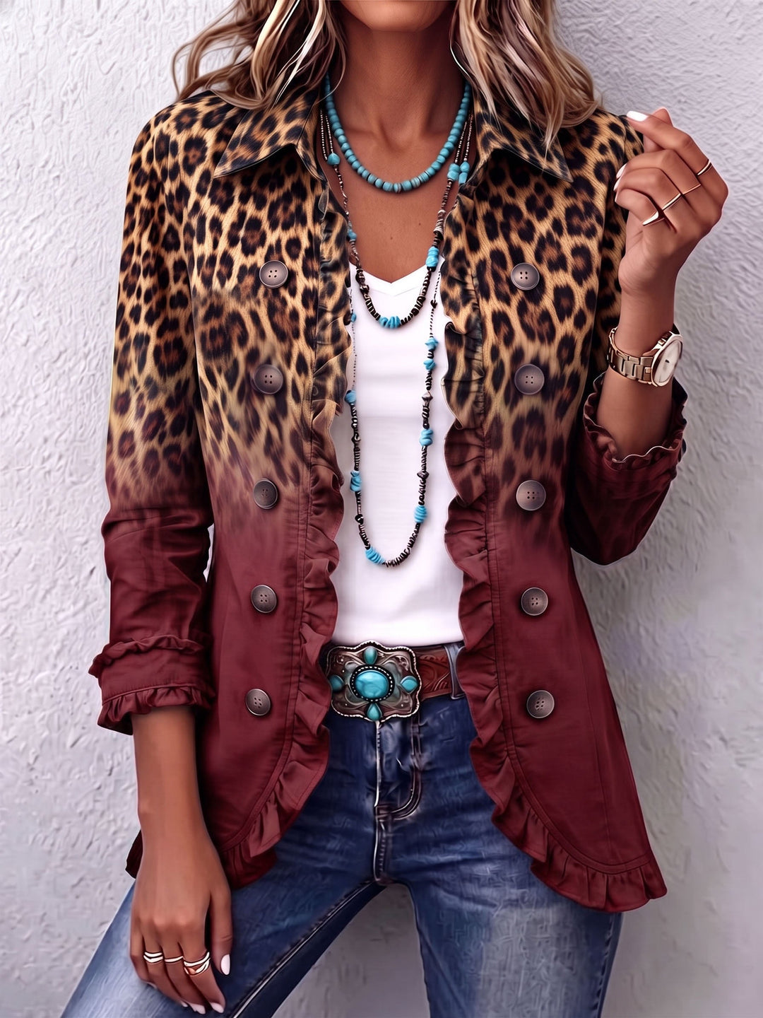 Emma | Leopard Ombre Rüschensakko