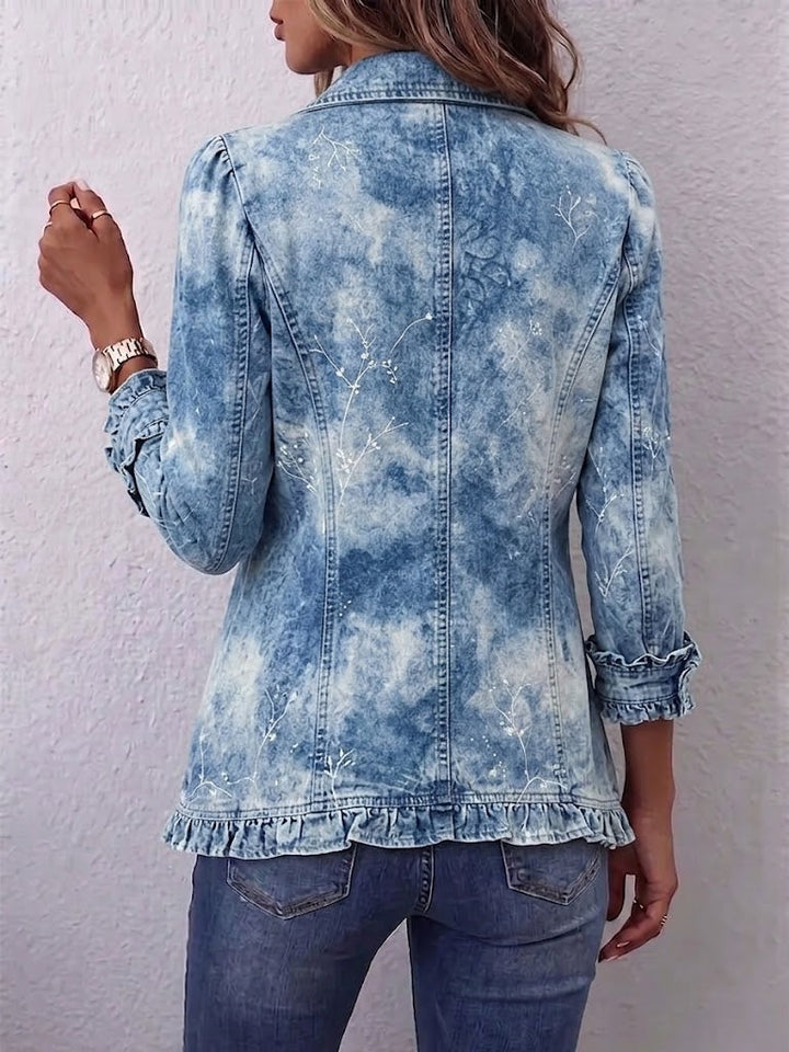 Sofia | Boho-Stil Gradient Vintage Botanischer Druck Rüschendetail Jacke