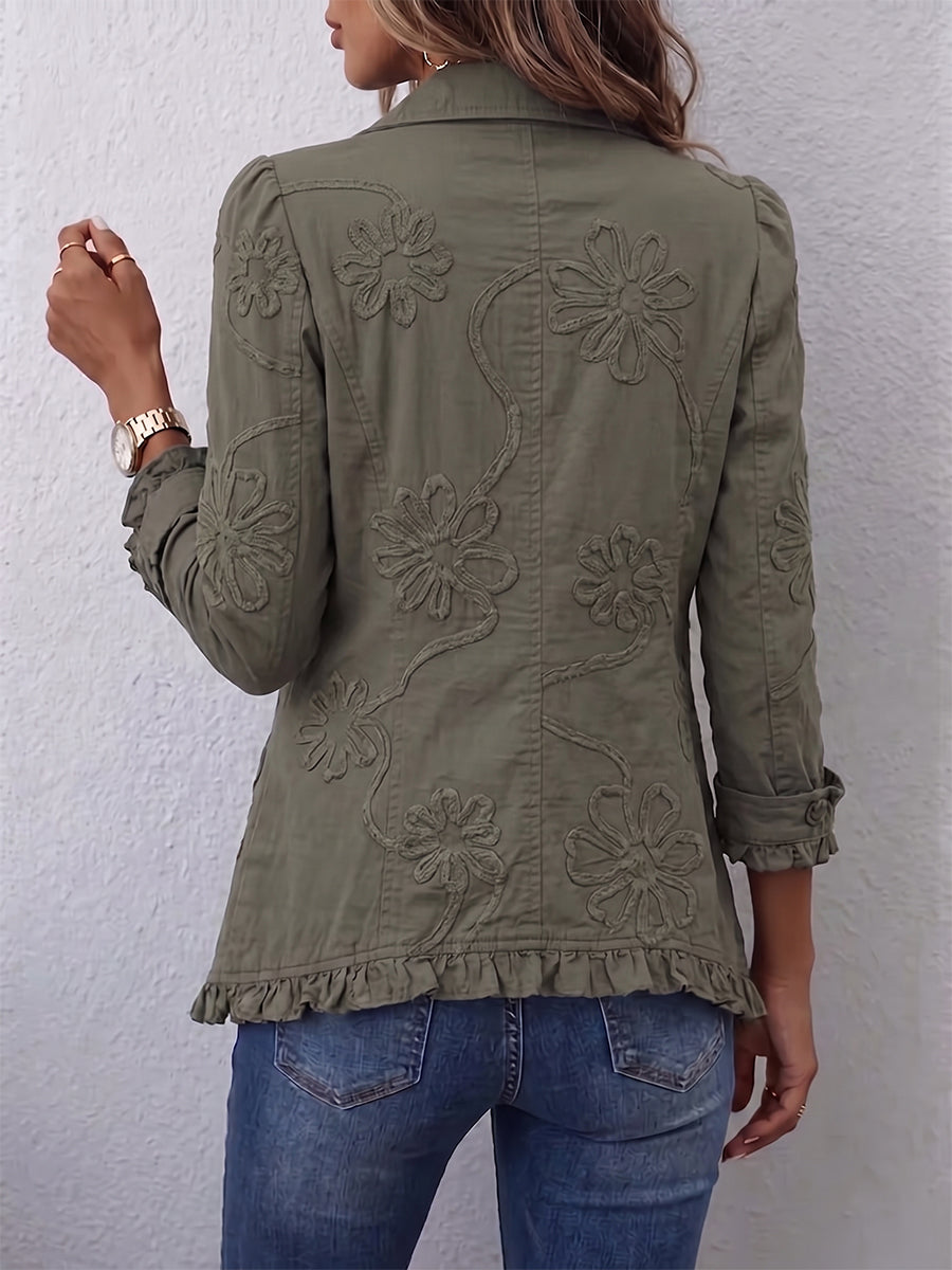 Olivia | Boho-Chic Floral Bestickte Utility Rüschensaumjacke