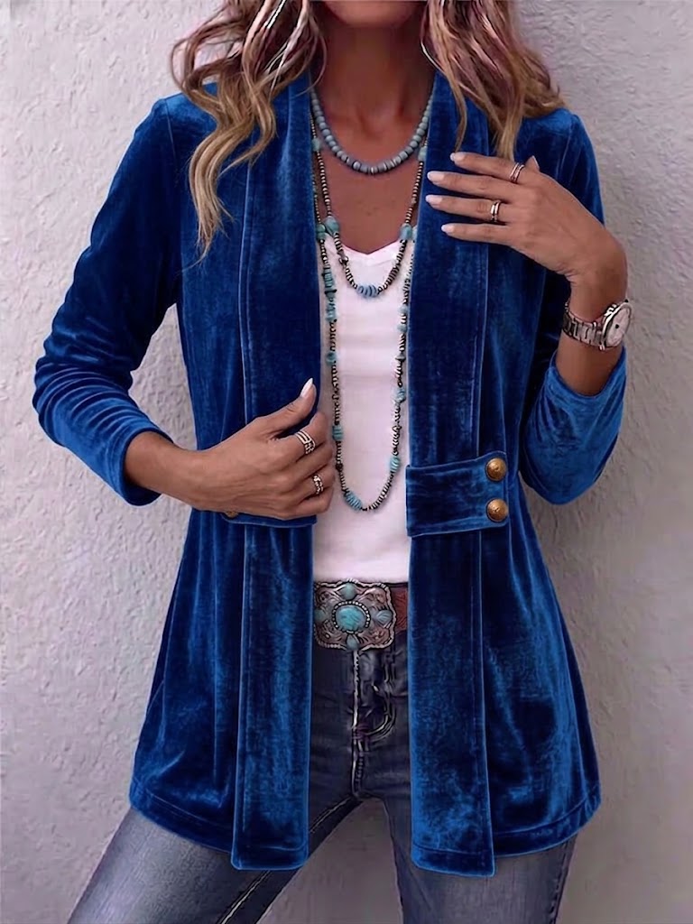 Avery | Vintage Reversknopf-Akzent Langarm Offene Front Jacke