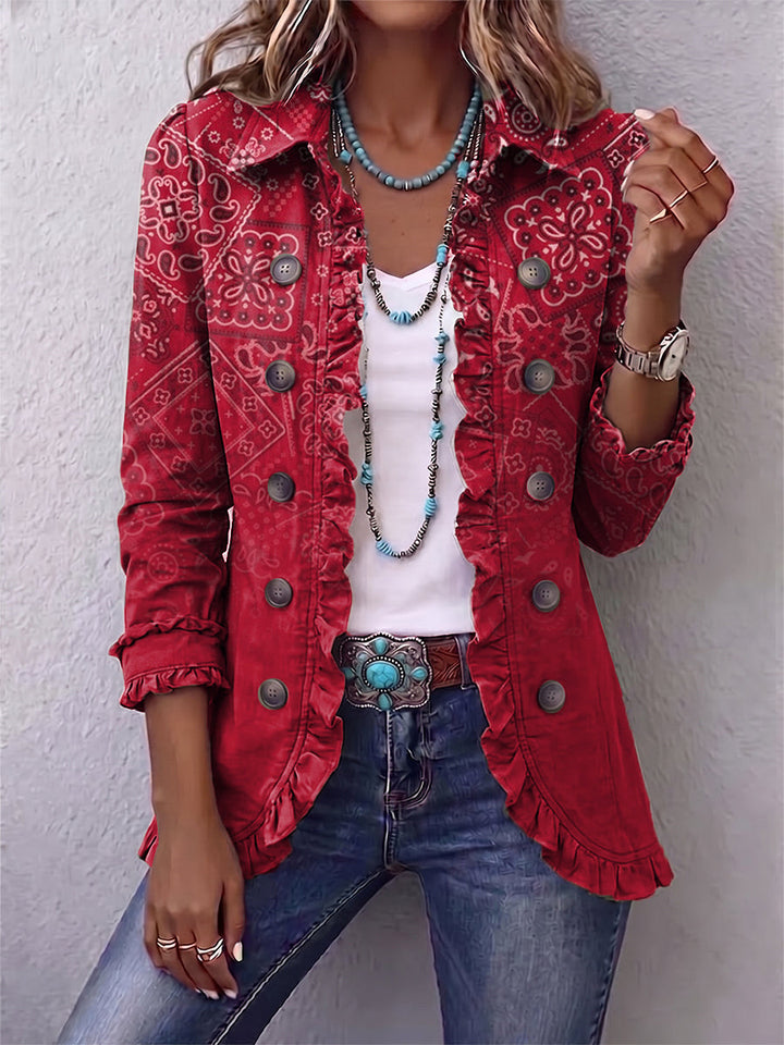 Riley | Bohemian Paisley Ombre Druck Rüschensakko