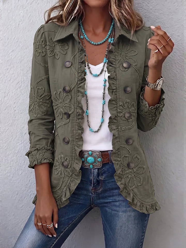 Olivia | Boho-Chic Floral Bestickte Utility Rüschensaumjacke