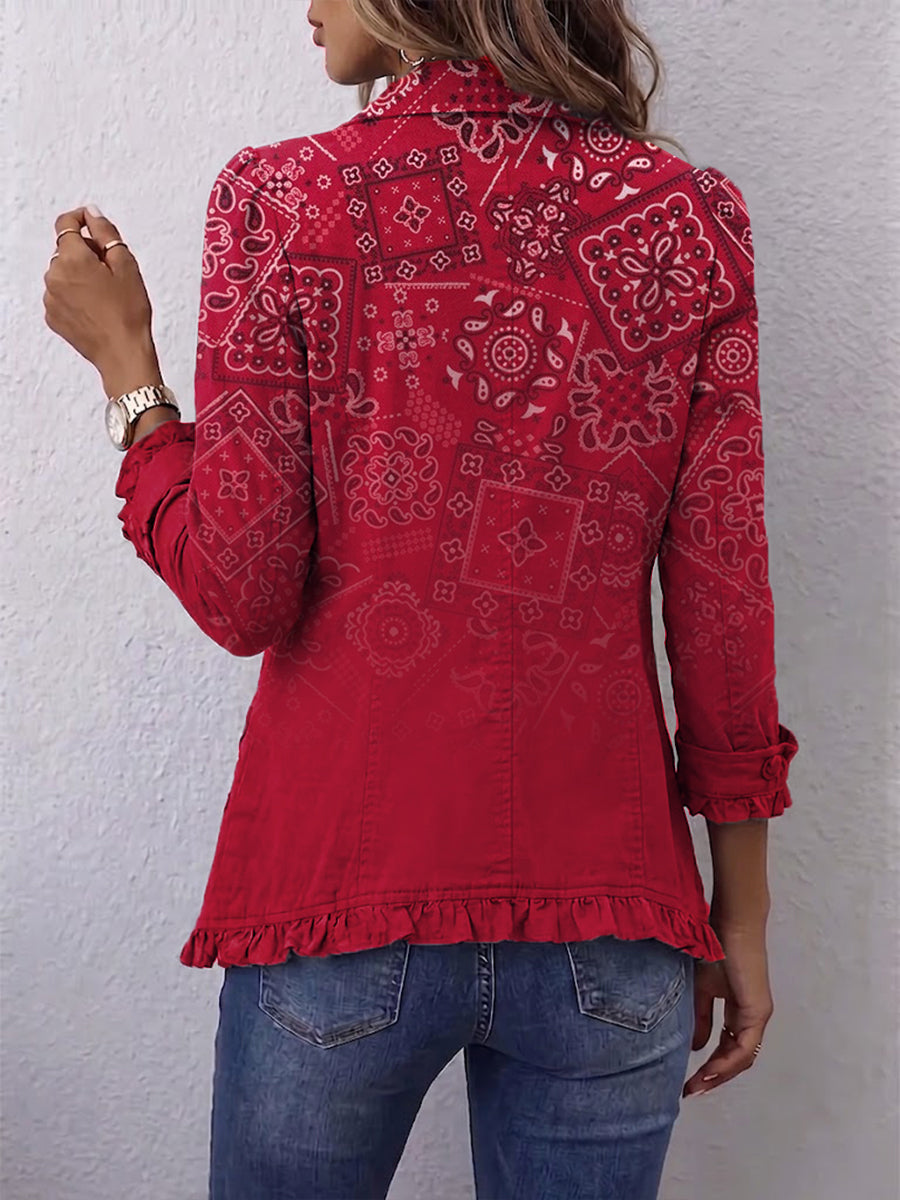Riley | Bohemian Paisley Ombre Druck Rüschensakko