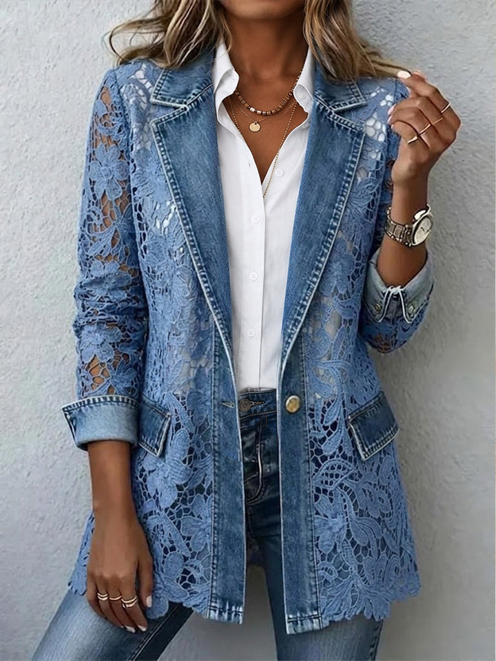 Harper | Blazerjacke mit floralem Spitzenbesatz
