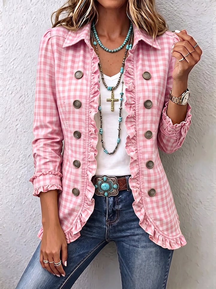 Evelyn | Gingham Rüschenshirt-Jacke