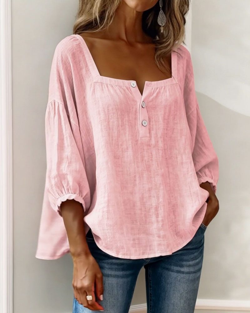 Bluse mit quadratischem Ausschnitt und Puffärmeln für Frauen