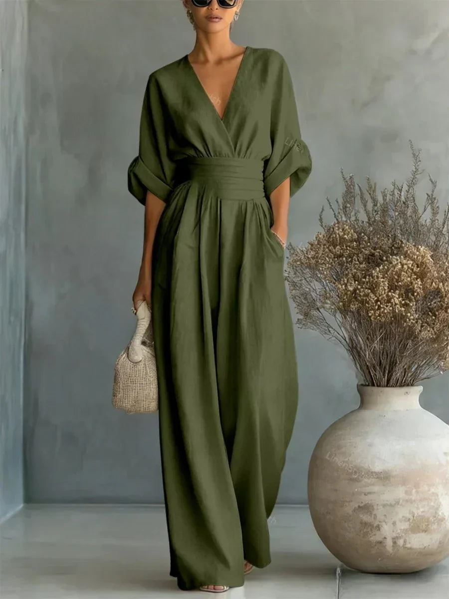 Maja | Eleganter V-Ausschnitt Hochtaillierter Jumpsuit
