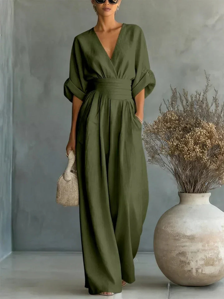 Maja | Eleganter V-Ausschnitt Hochtaillierter Jumpsuit