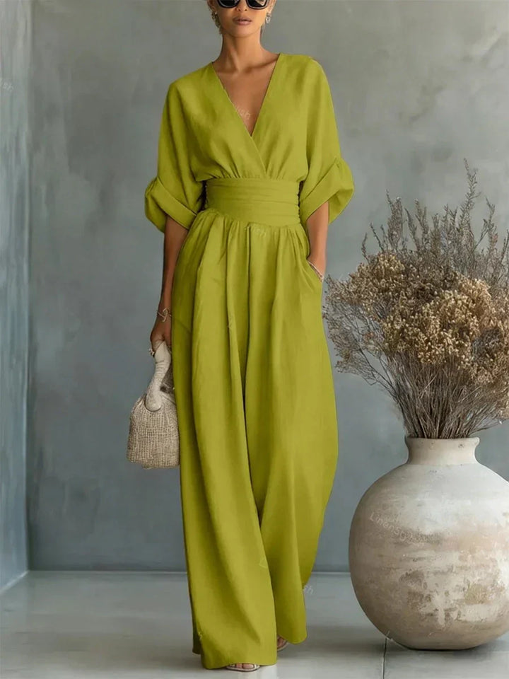 Maja | Eleganter V-Ausschnitt Hochtaillierter Jumpsuit